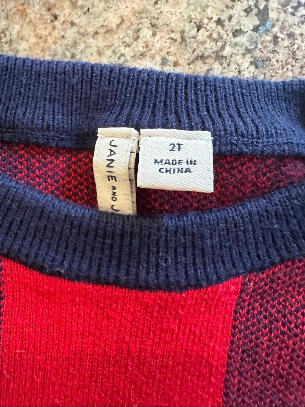 Janie and Jack Red and Navy Buffalo Plaid Ruffle Shoulder Sweater